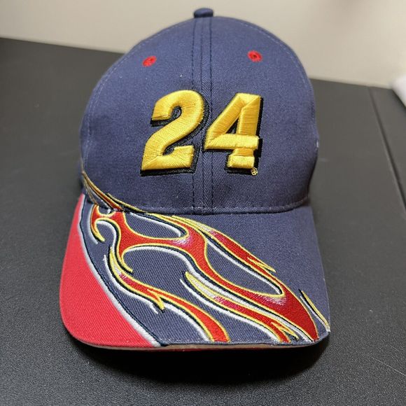 Vtg Chase Authentics Jeff Gordon #24 NASCAR Strap Back Hat Cap Flames‎ - Picture 1 of 6